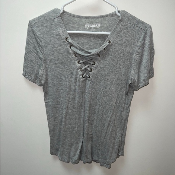 Mudd Tops - Mudd gray lace up short sleeve top size S